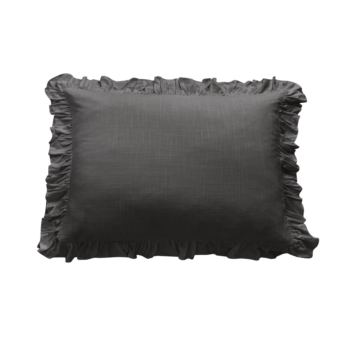 Lily Washed Linen Ruffled Pillow Sham, 21" x 27", Slate, 1PC