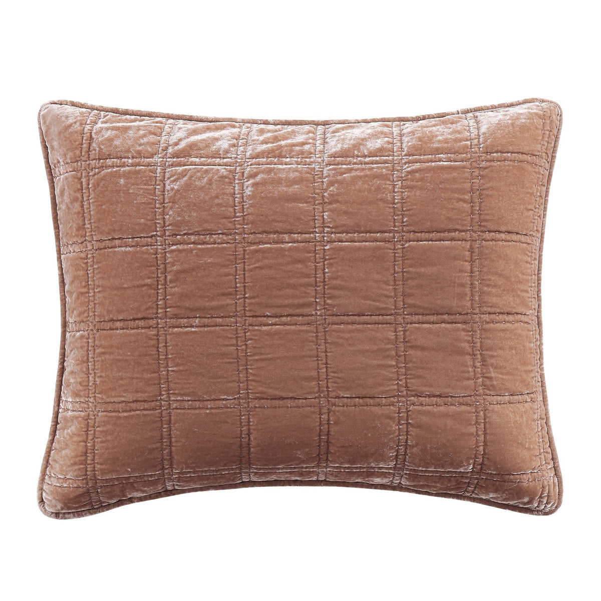 Stella Faux Silk Velvet Double Box Stitch Pillow Sham, 21" x 27", Dusty Rose, 1PC