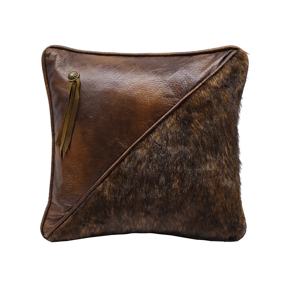 Half Faux Fur & Faux Leather Throw Pillow, 18" x 18", 1PC