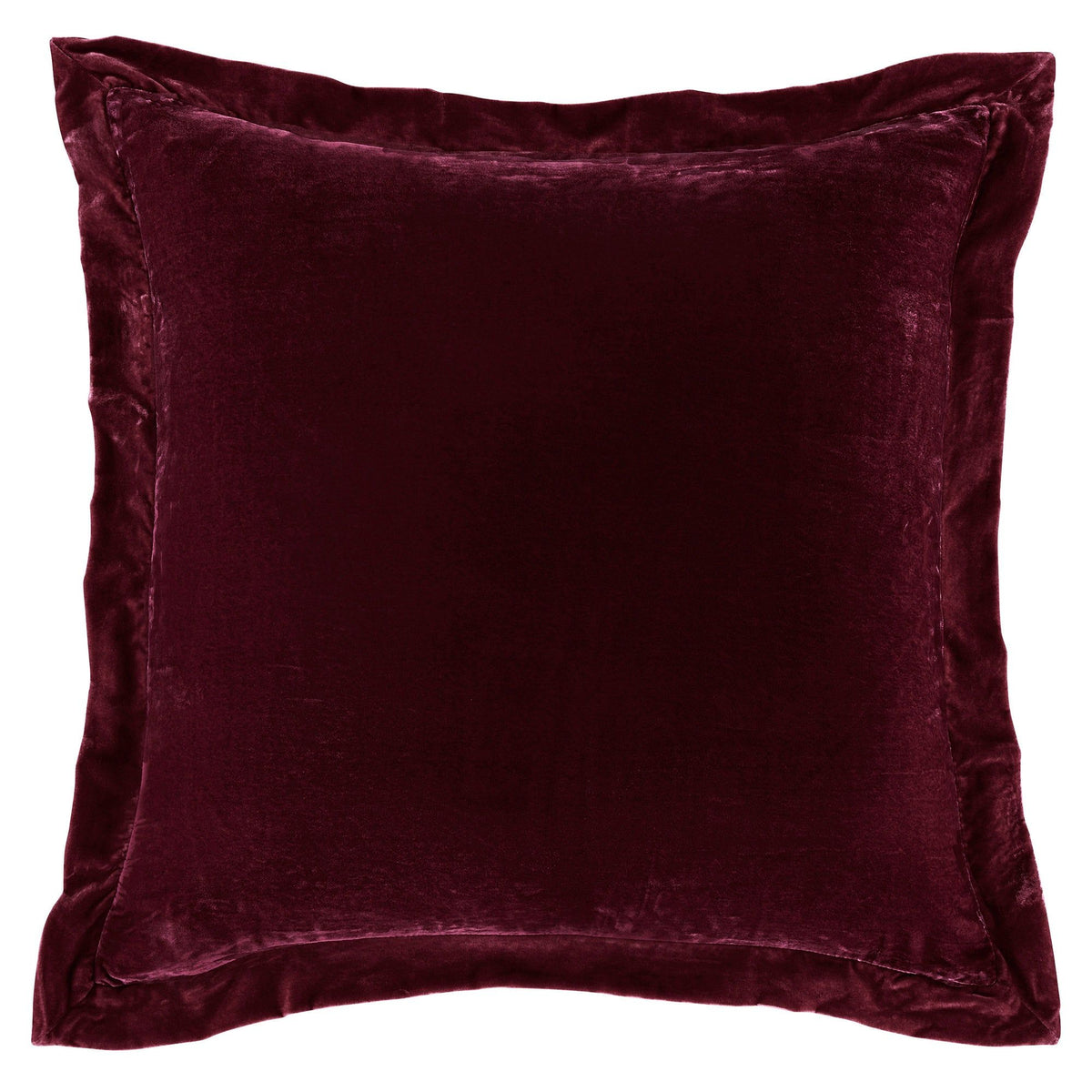 Stella Faux Silk Velvet Flanged Euro Sham, 27" x 27", Garnet Red, 1PC