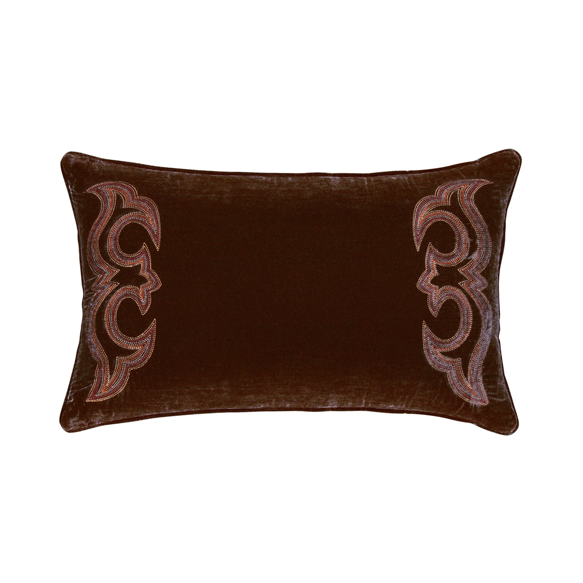 Stella Boot Stitch Faux Silk Velvet Lumbar Pillow, 14" x 24", Copper Brown, 1PC