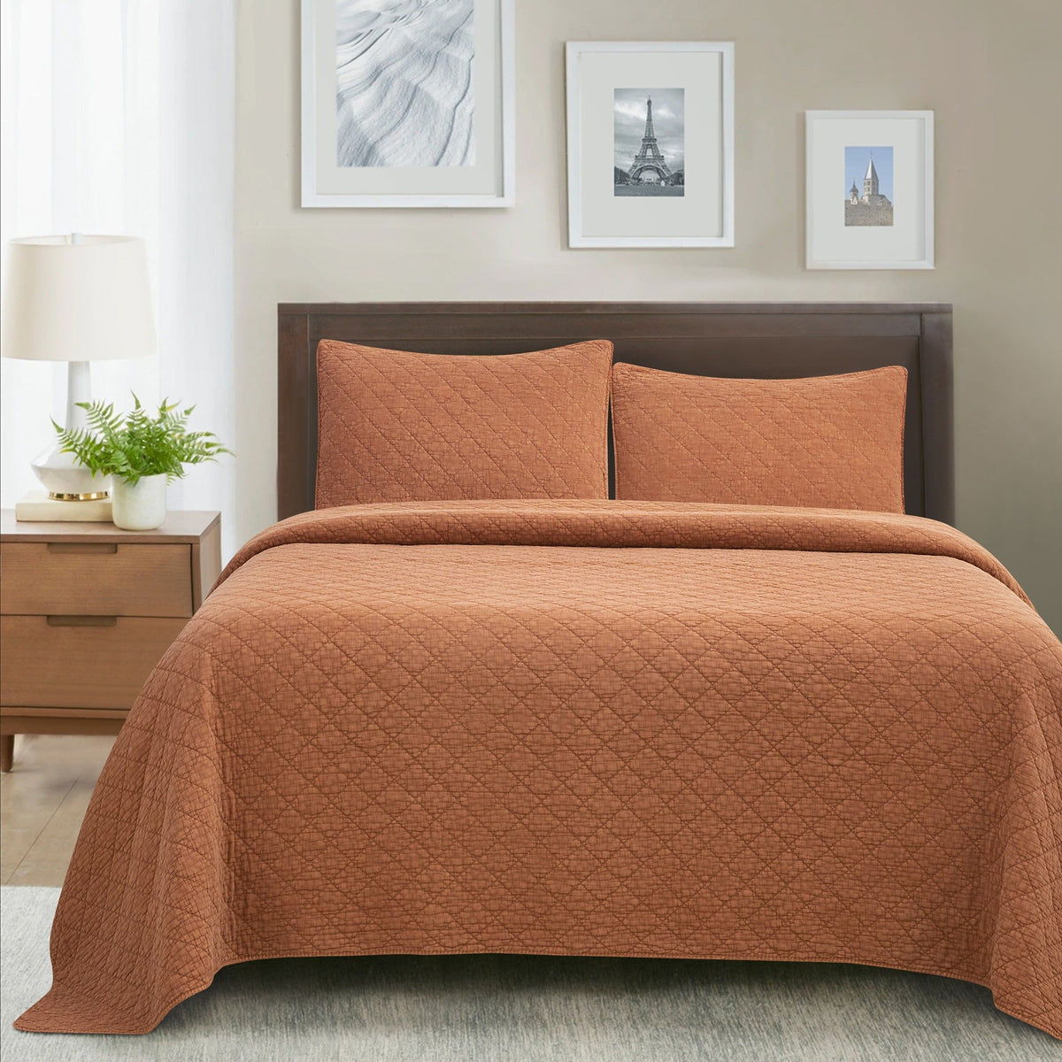 Stonewashed Cotton Gauze Quilt Set, Full/Queen, Copper, 3PC