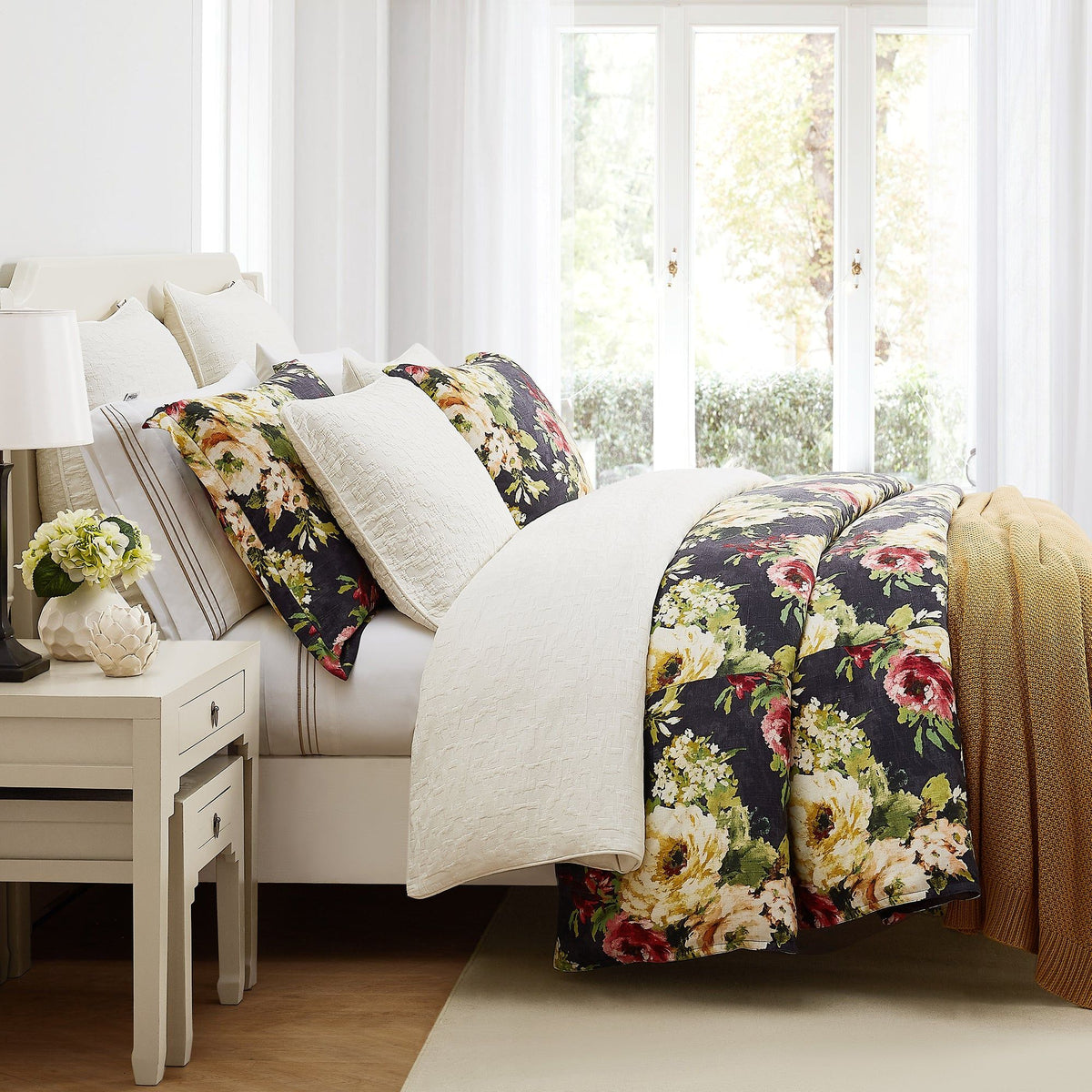 Peony Washed Linen Duvet Cover Set, Super King, Charcoal, 3PC