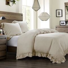 Lily Washed Linen Duvet Cover Set, Super Queen, Light Tan, 3PC