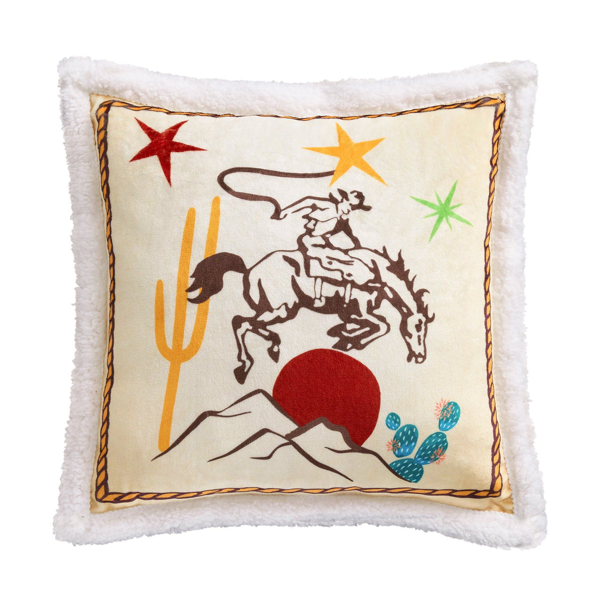 Retro Rodeo Campfire Sherpa Pillow, 18" x 18", Desert Rider, 1PC