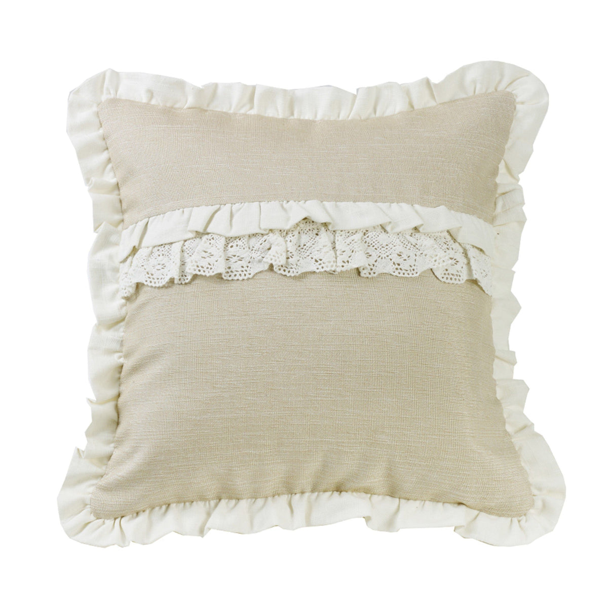 Charlotte Ruffle Trim & Lace Ruffle Accent Pillow, 18" x 18", 1PC