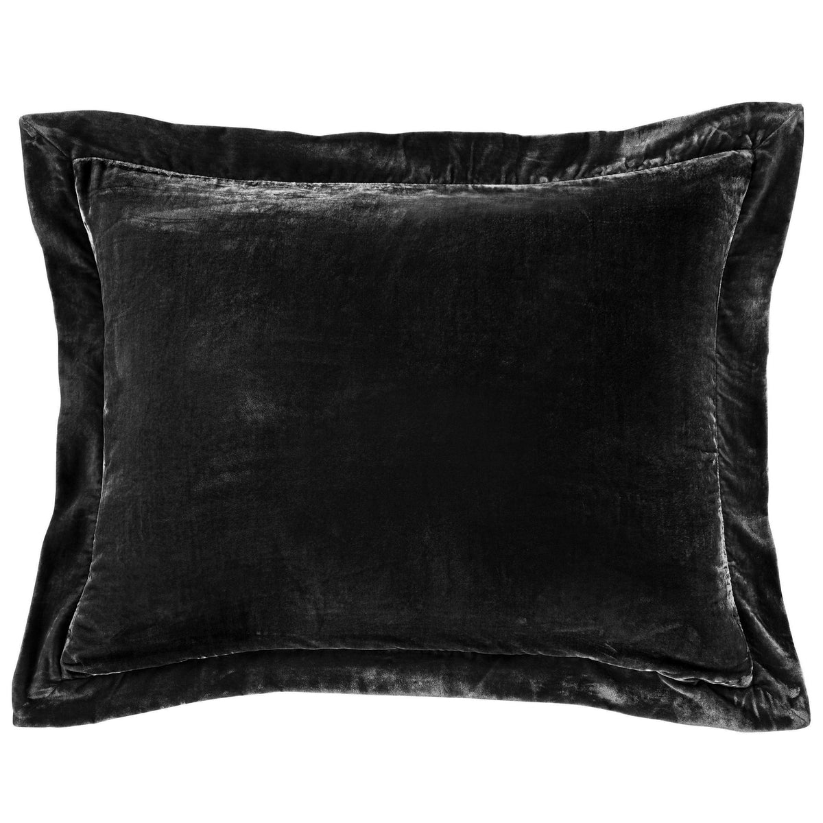 Stella Faux Silk Velvet Flanged Dutch Euro Pillow, 27" x 39", Black, 1PC