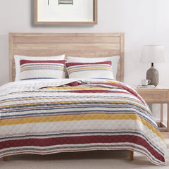 Mystic Stripe Cotton Gauze Quilt Set, Twin, Merlot, 2PC