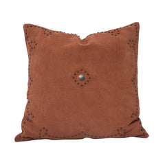 Western Suede Antique Silver Concho & Studded Pillow, 20" x 20", Tobacco, 1PC