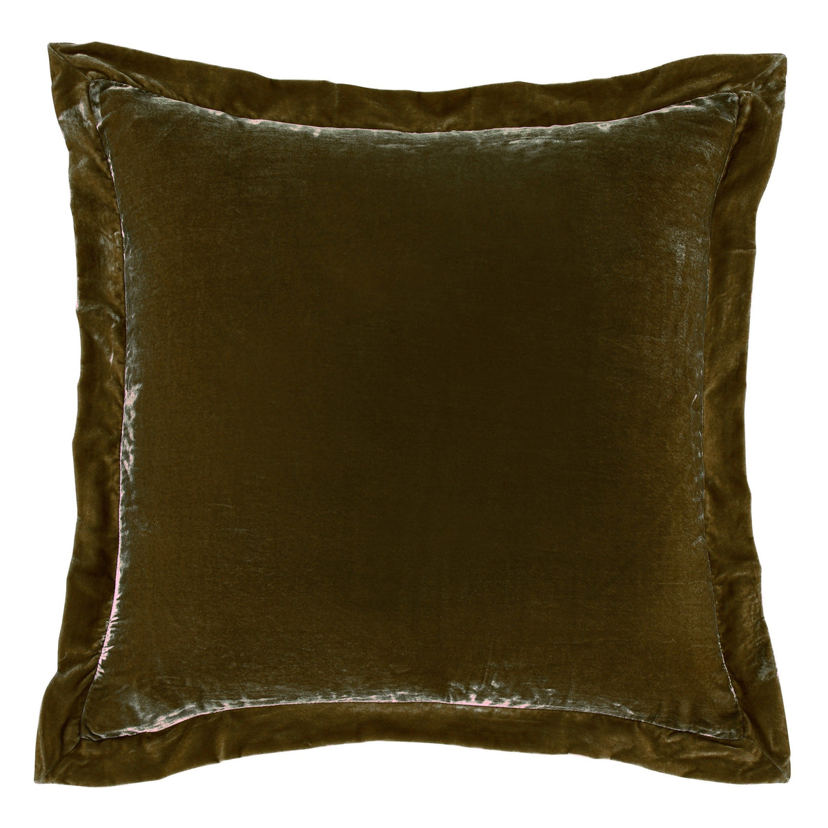 Stella Faux Silk Velvet Flanged Euro Sham, 27" x 27", Green Ochre, 1PC