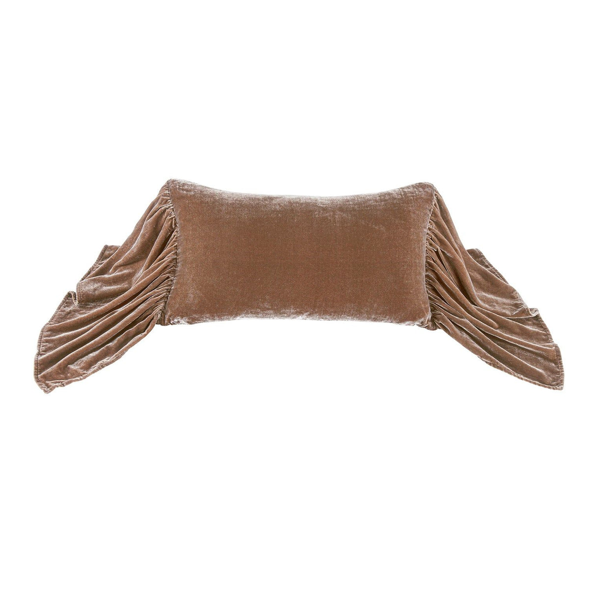 Stella Faux Silk Velvet Long Ruffled Pillow, 14" x 26", Dusty Rose, 1PC