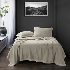 Stonewashed Cotton Waffle Weave Coverlet, Full/Queen, Light Tan, 1PC