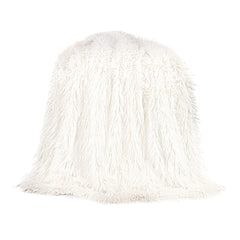 Mongolian Faux Fur Throw Blanket, 50" x 60", White, 1PC