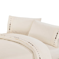 350TC Embroidered Socorro Sheet Set, Full, Cream, 4PC