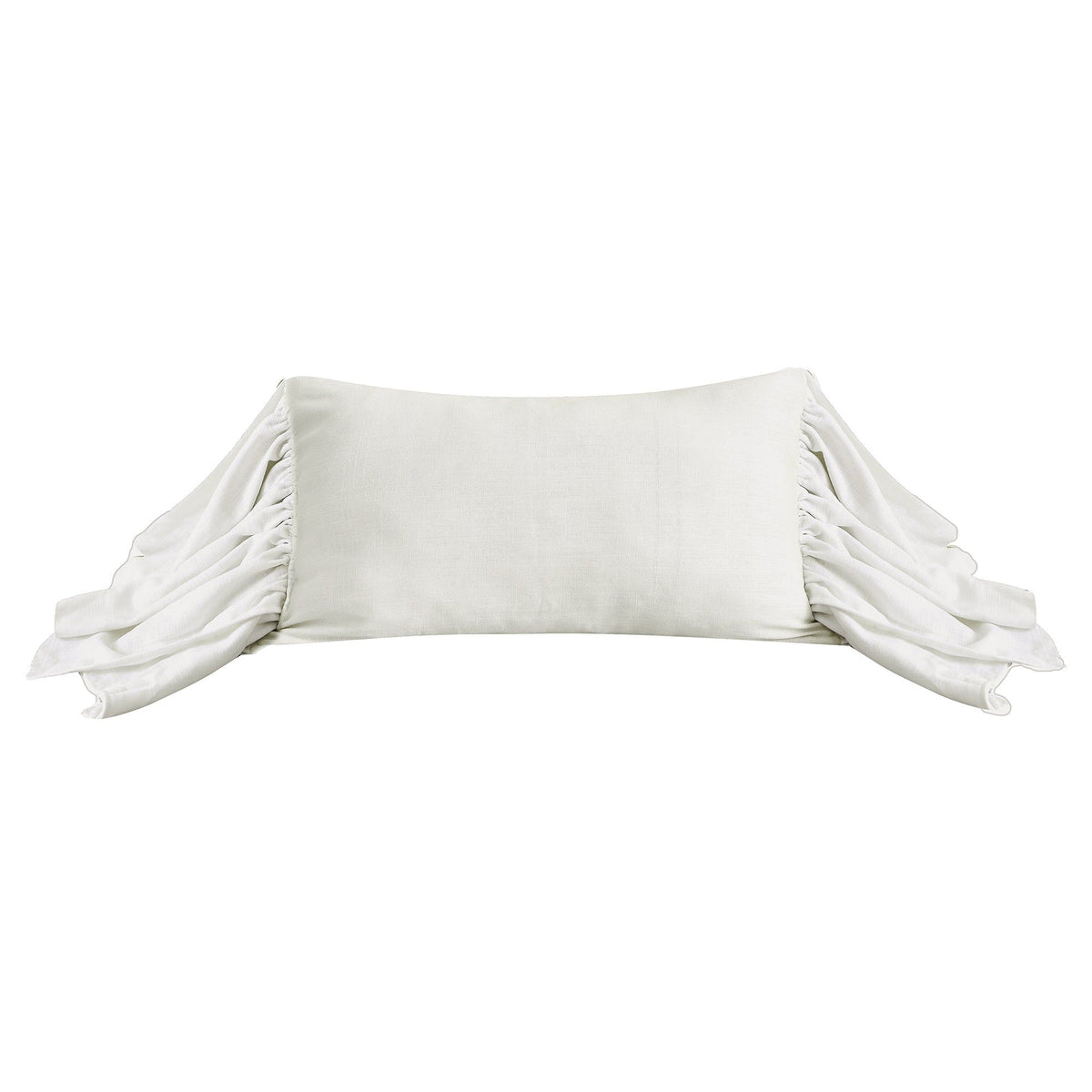 Luna Washed Linen Long Ruffled Pillow, 16" x 26", White, 1PC
