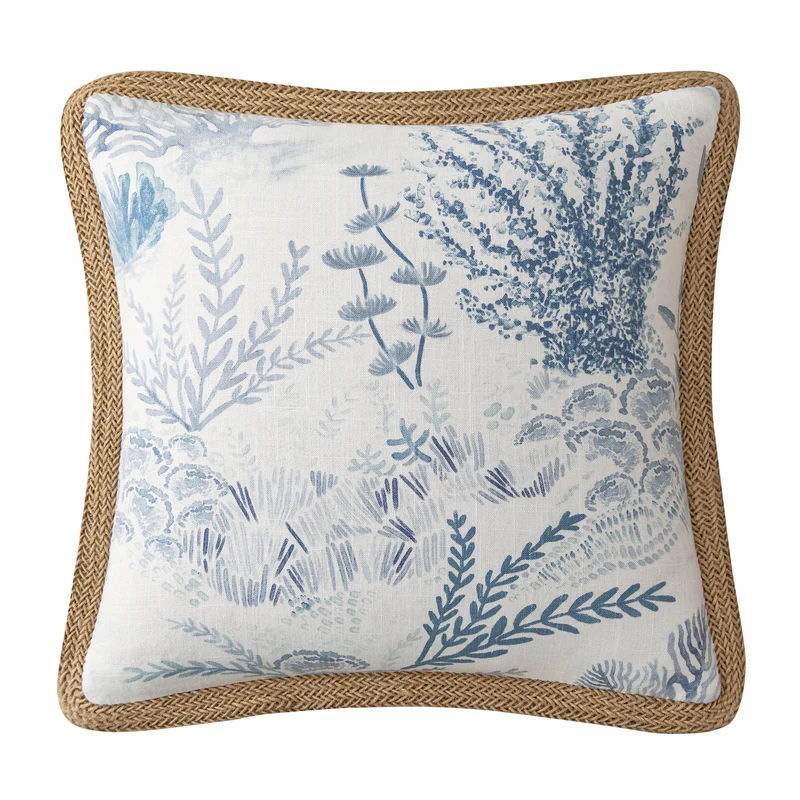 Oceania Jute Trim Square Pillow, 20" x 20", Coral, 1PC