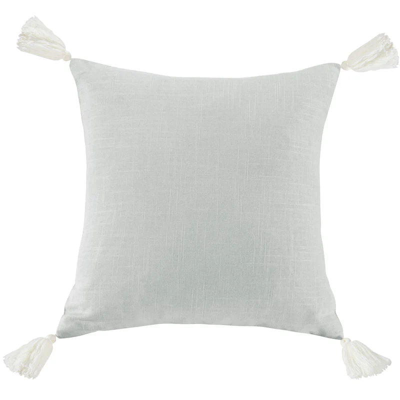 Luna Washed Linen Tasseled Square Pillow, 18" x 18", Sage, 1PC