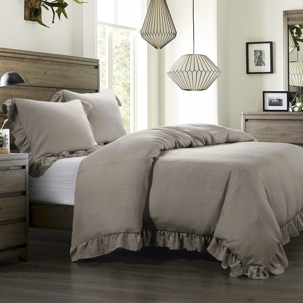 Lily Washed Linen Duvet Cover, Super Queen, Taupe, 1PC