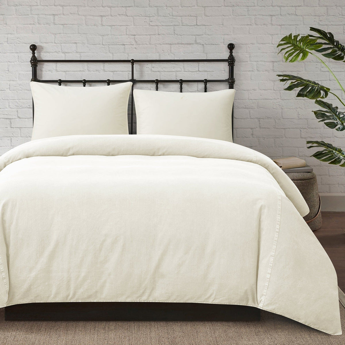 Stonewashed Cotton Canvas Duvet Cover Set, Super King, Natural, 3PC