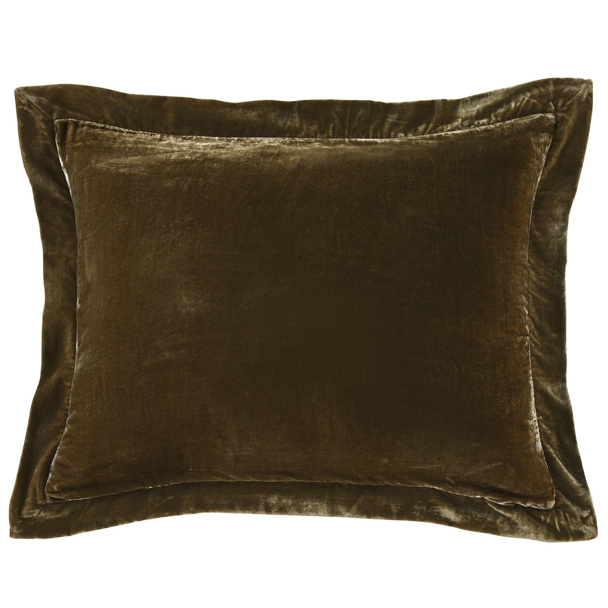 Stella Faux Silk Velvet Flanged Dutch Euro Pillow, 27" x 39", Green Ochre, 1PC