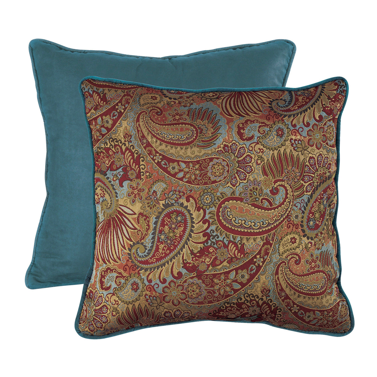 Paisley Contrasting Teal Piping & Back Euro Sham, 27" x 27", 1PC