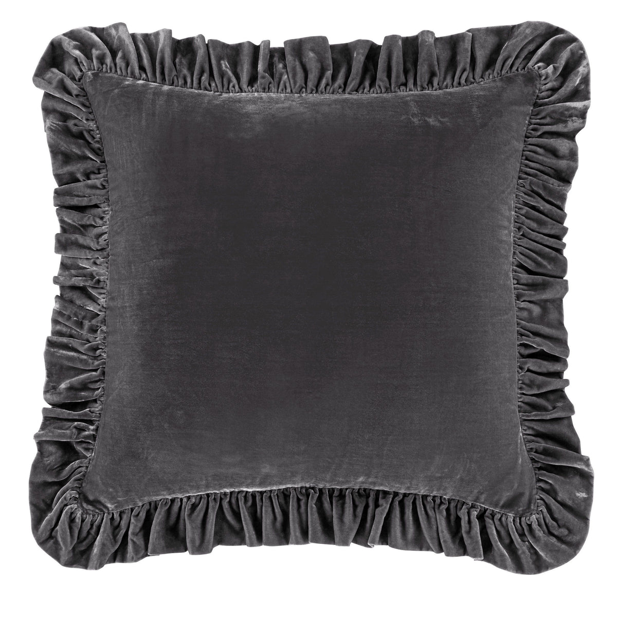 Stella Faux Silk Velvet Ruffled Euro Sham, 27" x 27", Dark Slate, 1PC