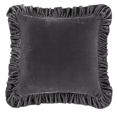 Stella Faux Silk Velvet Ruffled Euro Sham, 27" x 27", Dark Slate, 1PC