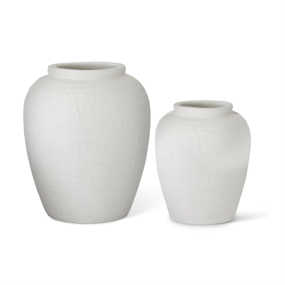 White Terracotta Vases Set of 2