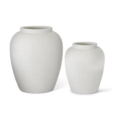 White Terracotta Vases Set of 2