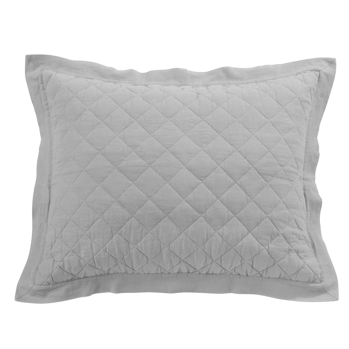 Linen Cotton Diamond Quilted Pillow Sham, 20" x 34", Gray, 1PC