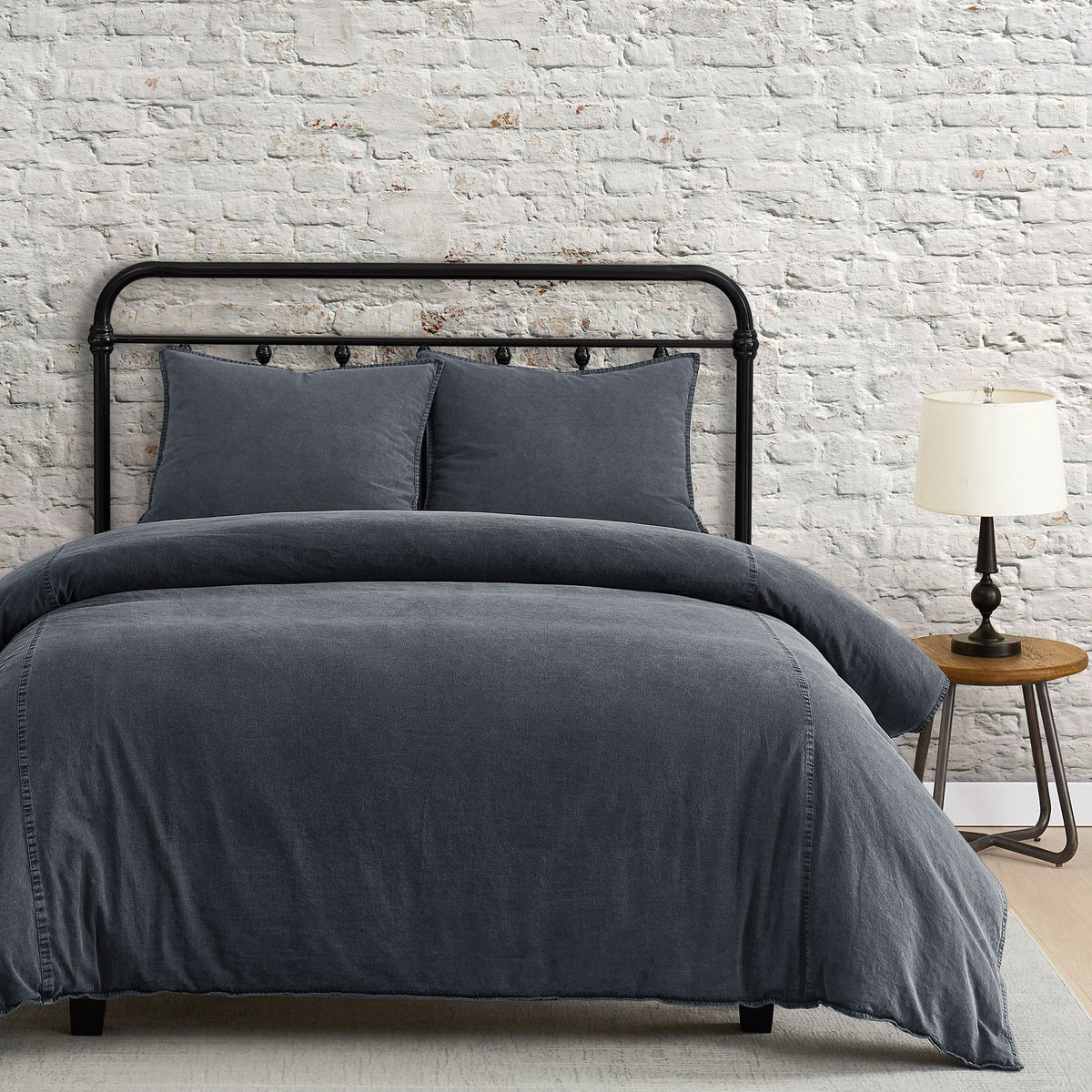 Stonewashed Cotton Canvas Duvet Cover Set, Super King, Charcoal, 3PC