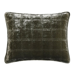 Stella Faux Silk Velvet Double Box Stitch Pillow Sham, 21" x 27", Fern Green, 1PC