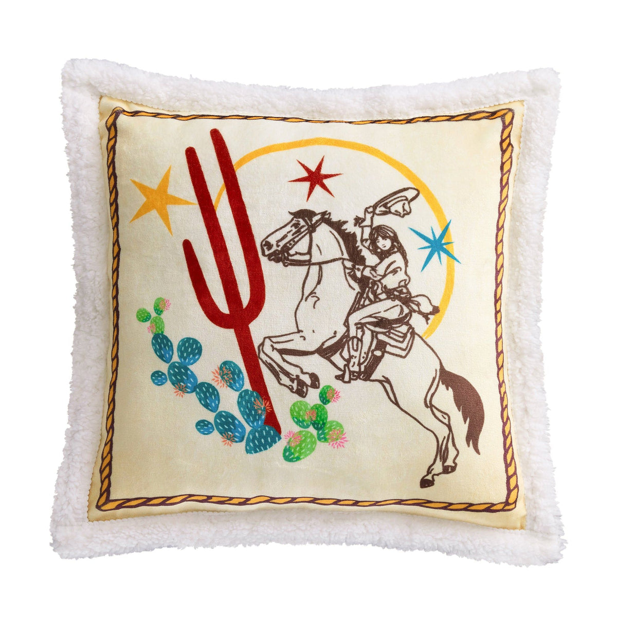 Retro Rodeo Campfire Sherpa Pillow, 18" x 18", Rider's Salute, 1PC