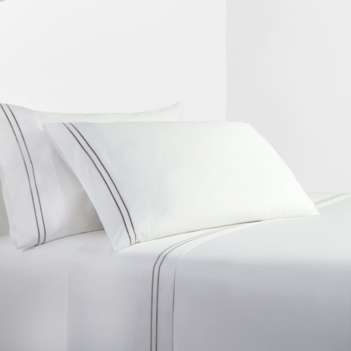 350TC Embroidered Stripe White Sheet Set, King, Gray, 4PC