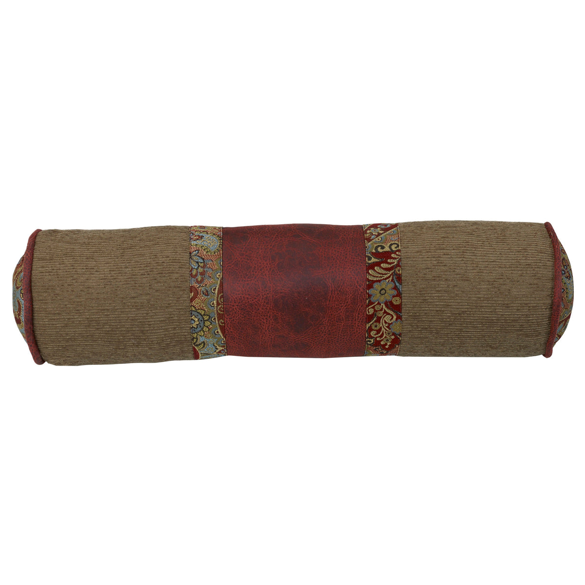 San Angelo Tan & Red Bolster Pillow with Paisley, 8" x 26", 1PC