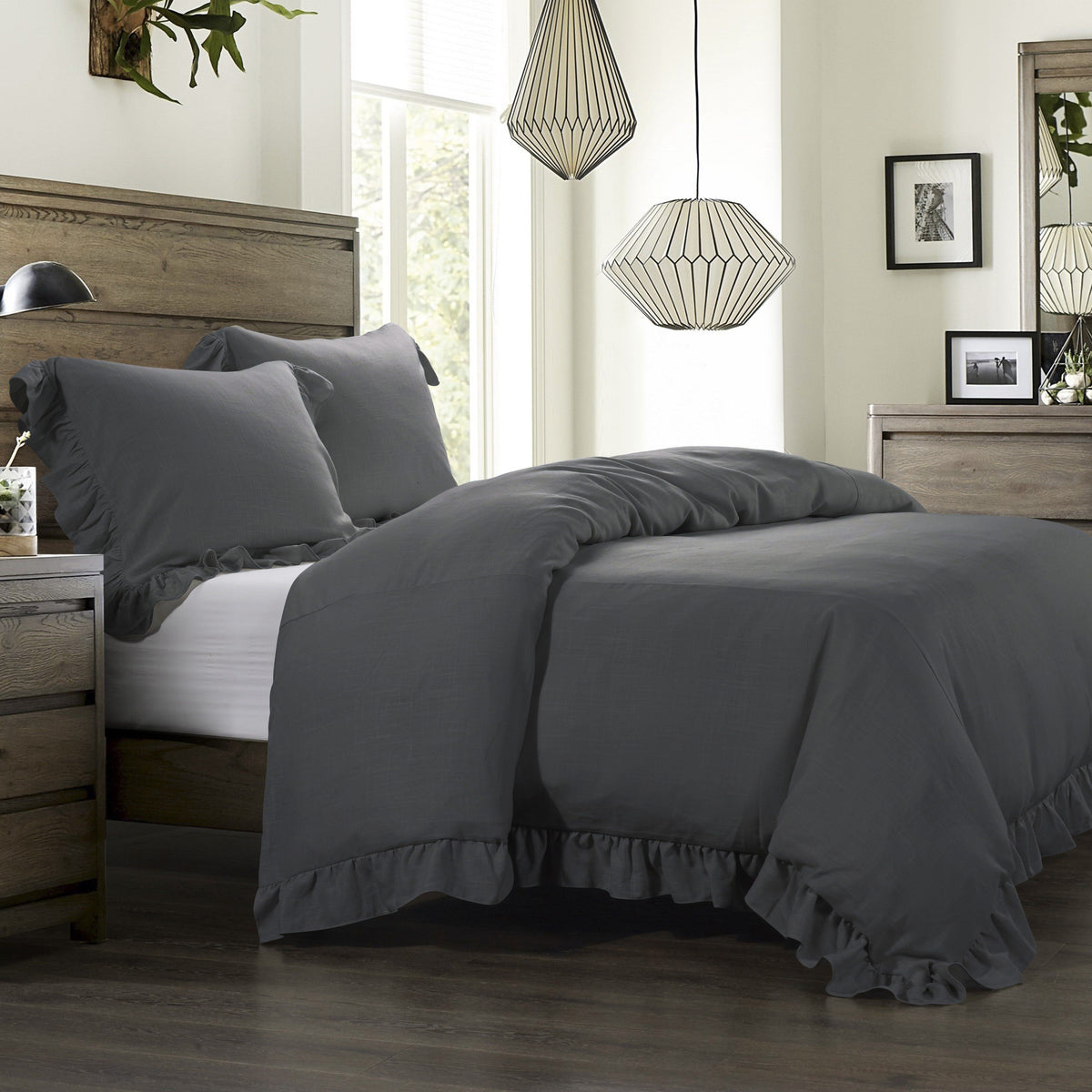 Lily Washed Linen Duvet Cover, Super Queen, Slate, 1PC