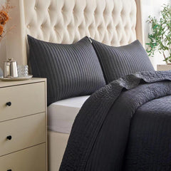 Satin Channel Quilt Set, Twin, Black, 2PC
