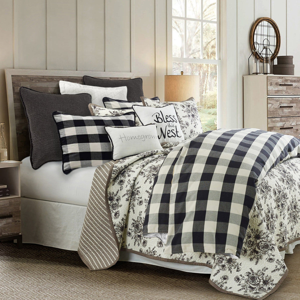 Camille Buffalo Check Duvet Cover Set, Twin, Black, 2PC