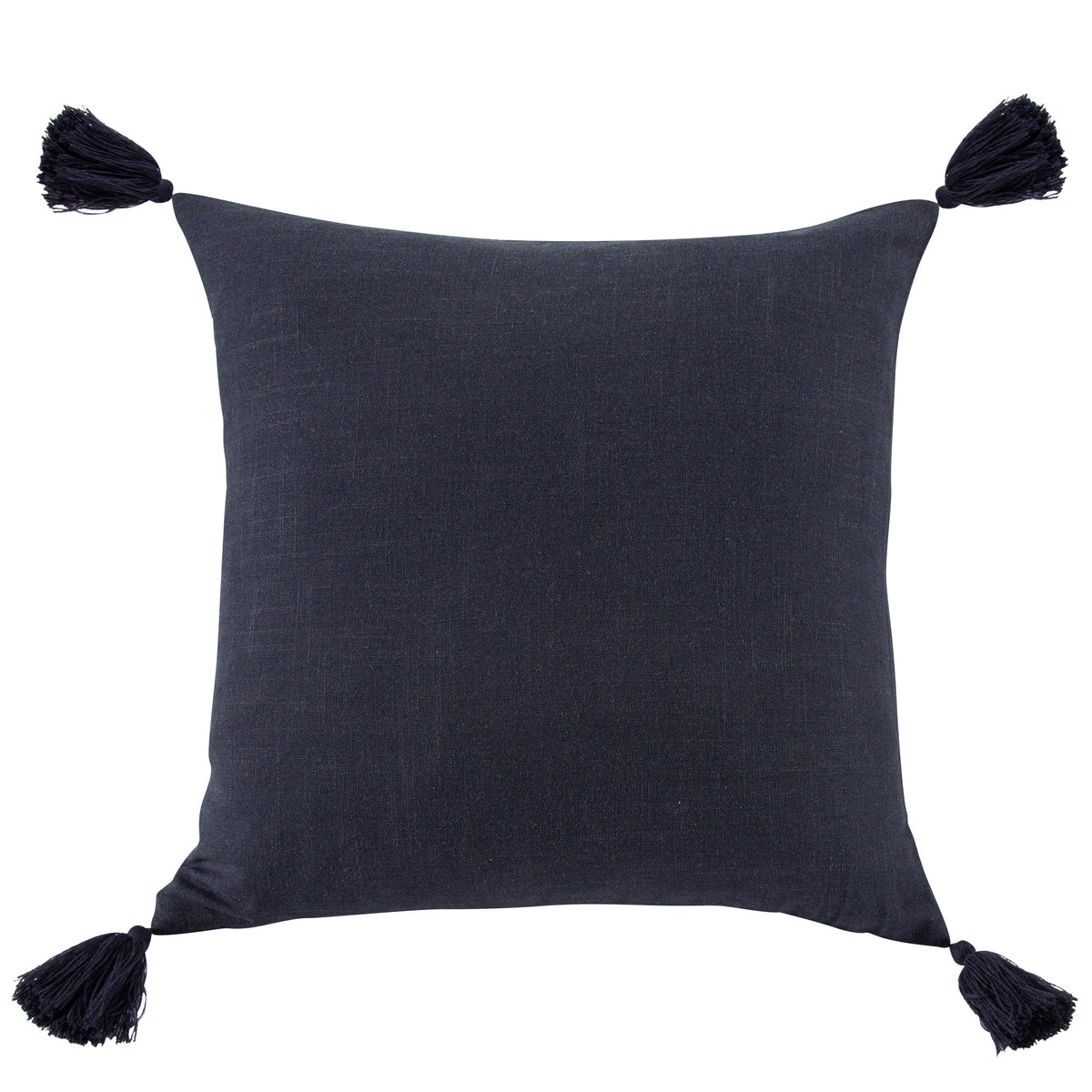 Luna Washed Linen Tasseled Square Pillow, 18" x 18", Navy, 1PC