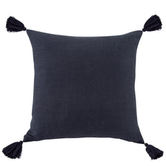 Luna Washed Linen Tasseled Square Pillow, 18" x 18", Navy, 1PC