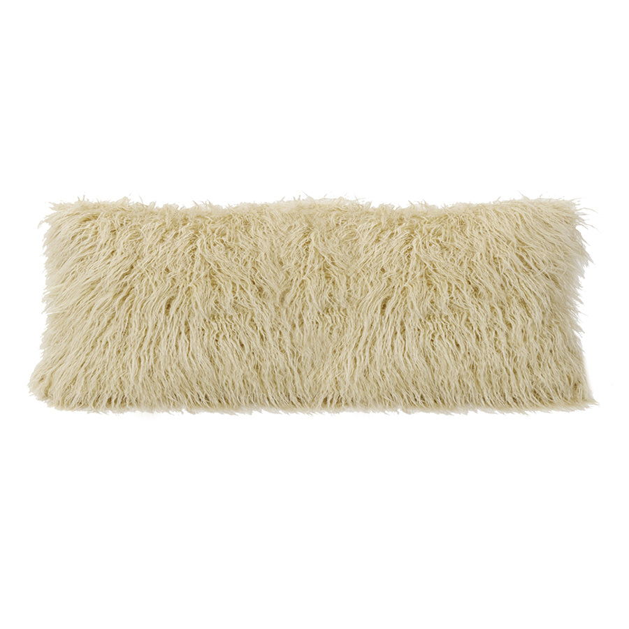 Mongolian Faux Fur Lumbar Pillow, 14" x 36", Cream, 1PC