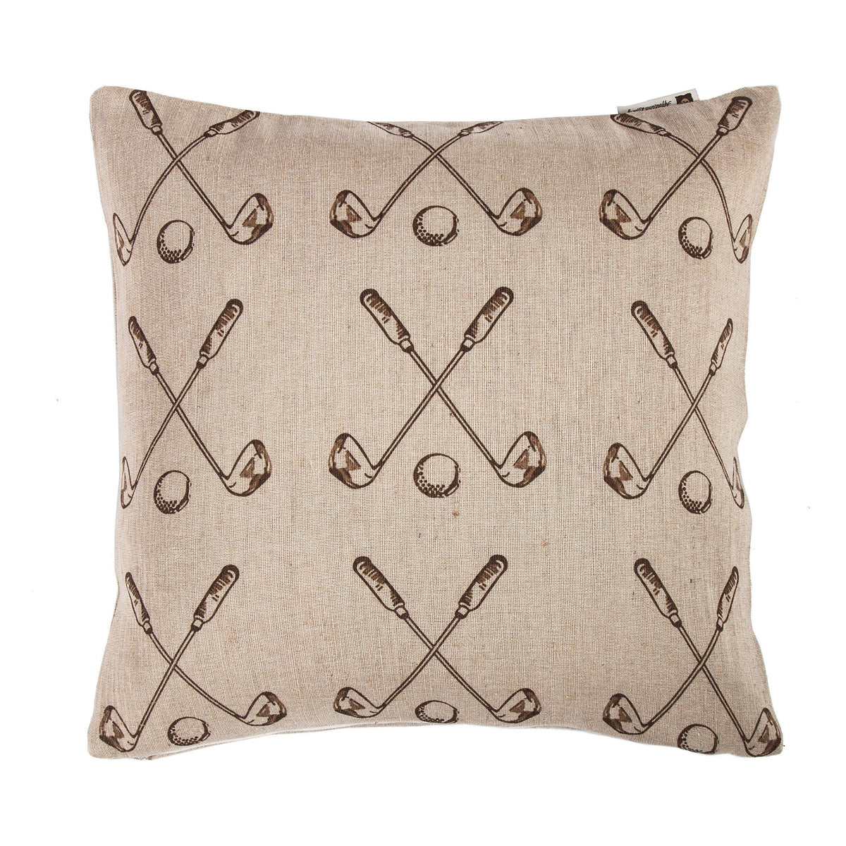 Printed Burlap Golf Club & Golf Ball Geometric Pillow, 18" x 18", 1PC
