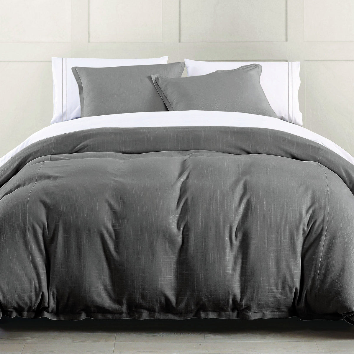 Hera Washed Linen Flange Duvet Cover, Super King, Slate, 1PC
