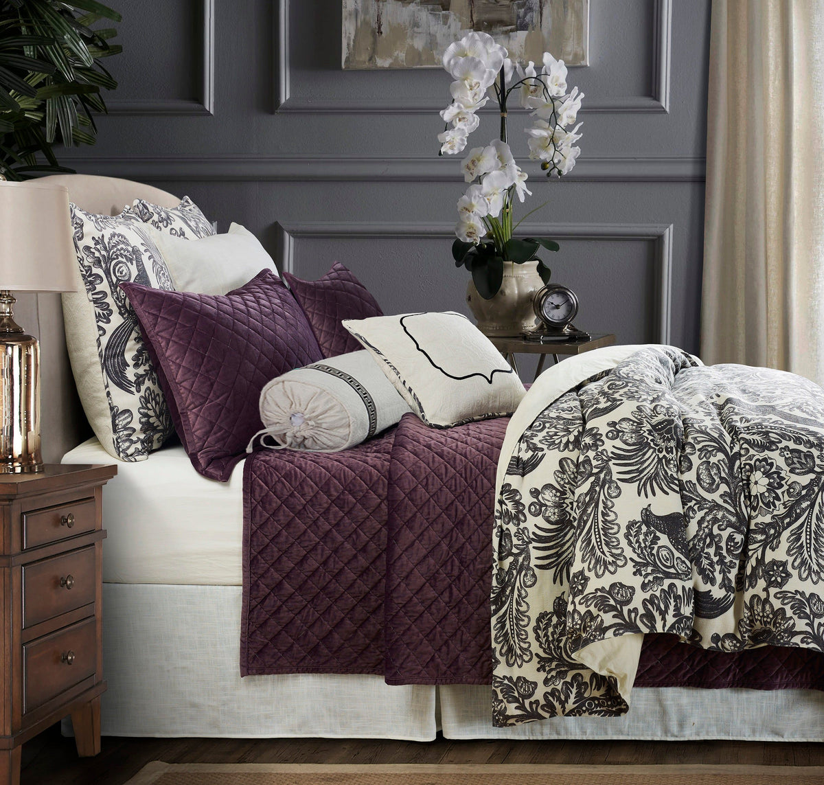 Augusta Toile Duvet Cover Set, Super King, Amethyst, 7PC