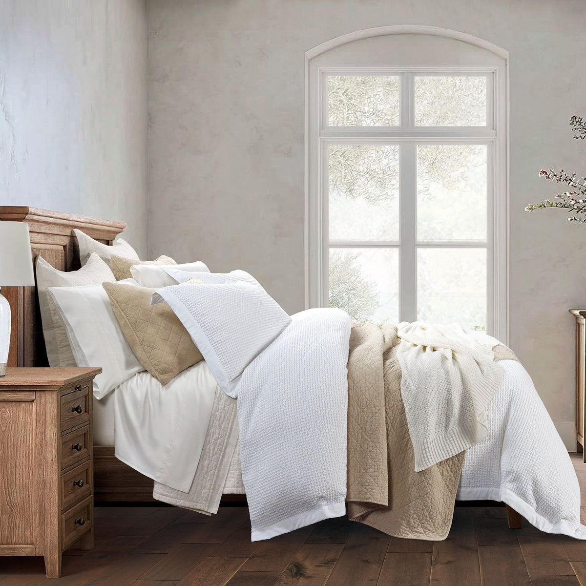 Stonewashed Cotton Waffle Weave Duvet Cover, Super King, White, 1PC