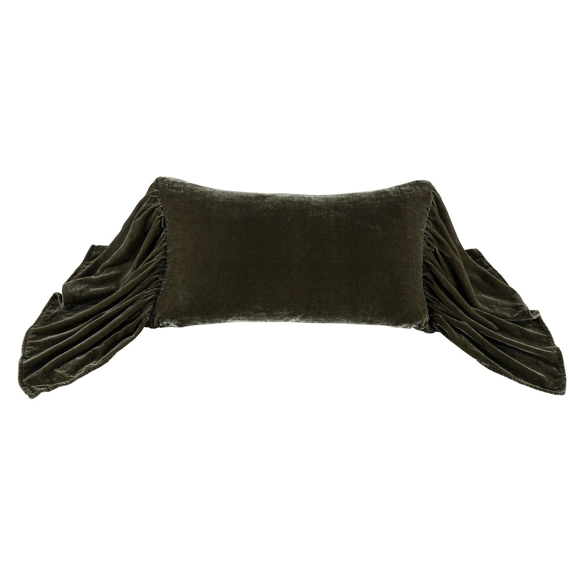 Stella Faux Silk Velvet Long Ruffled Pillow, 14" x 26", Fern Green, 1PC