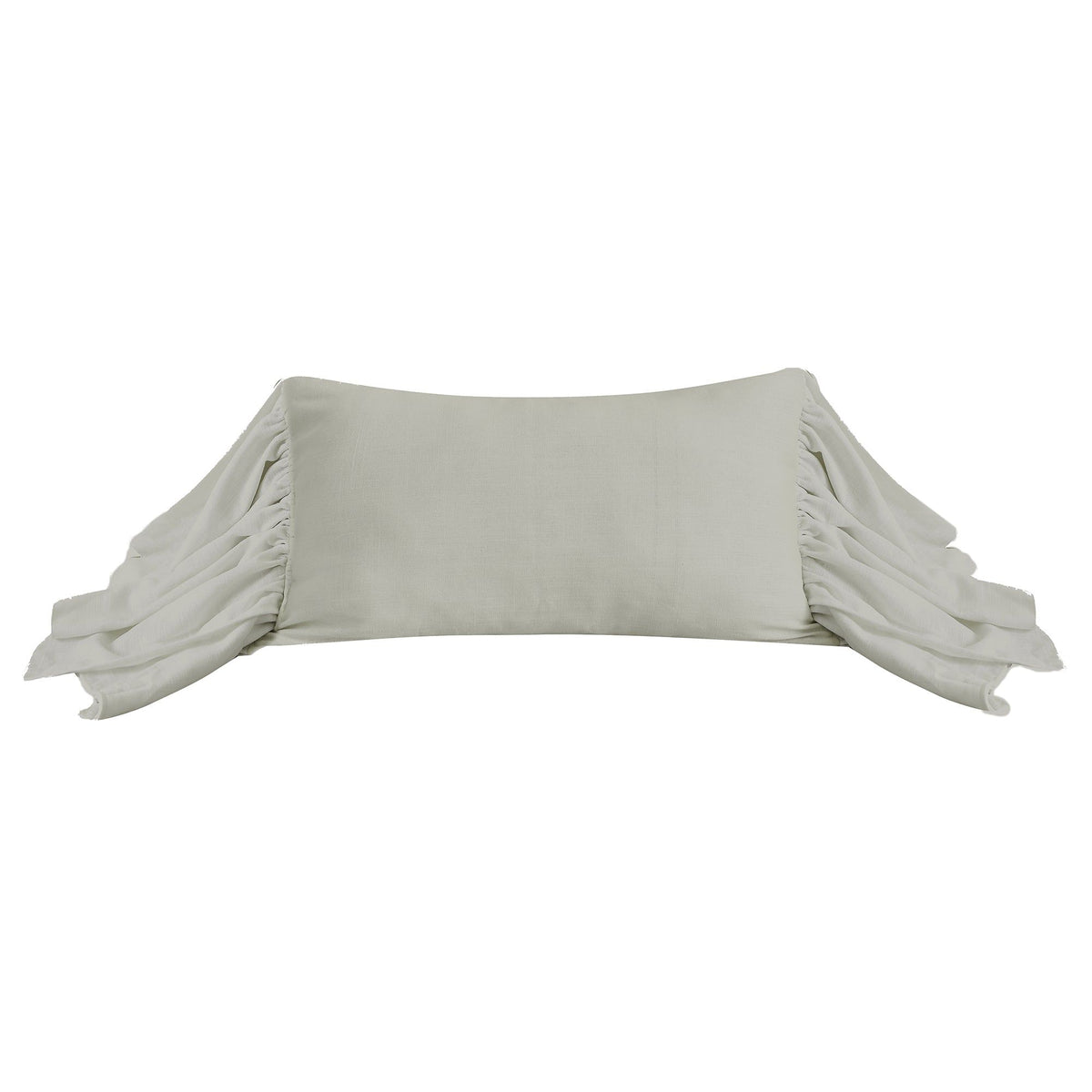 Luna Washed Linen Long Ruffled Pillow, 16" x 26", Light Gray, 1PC