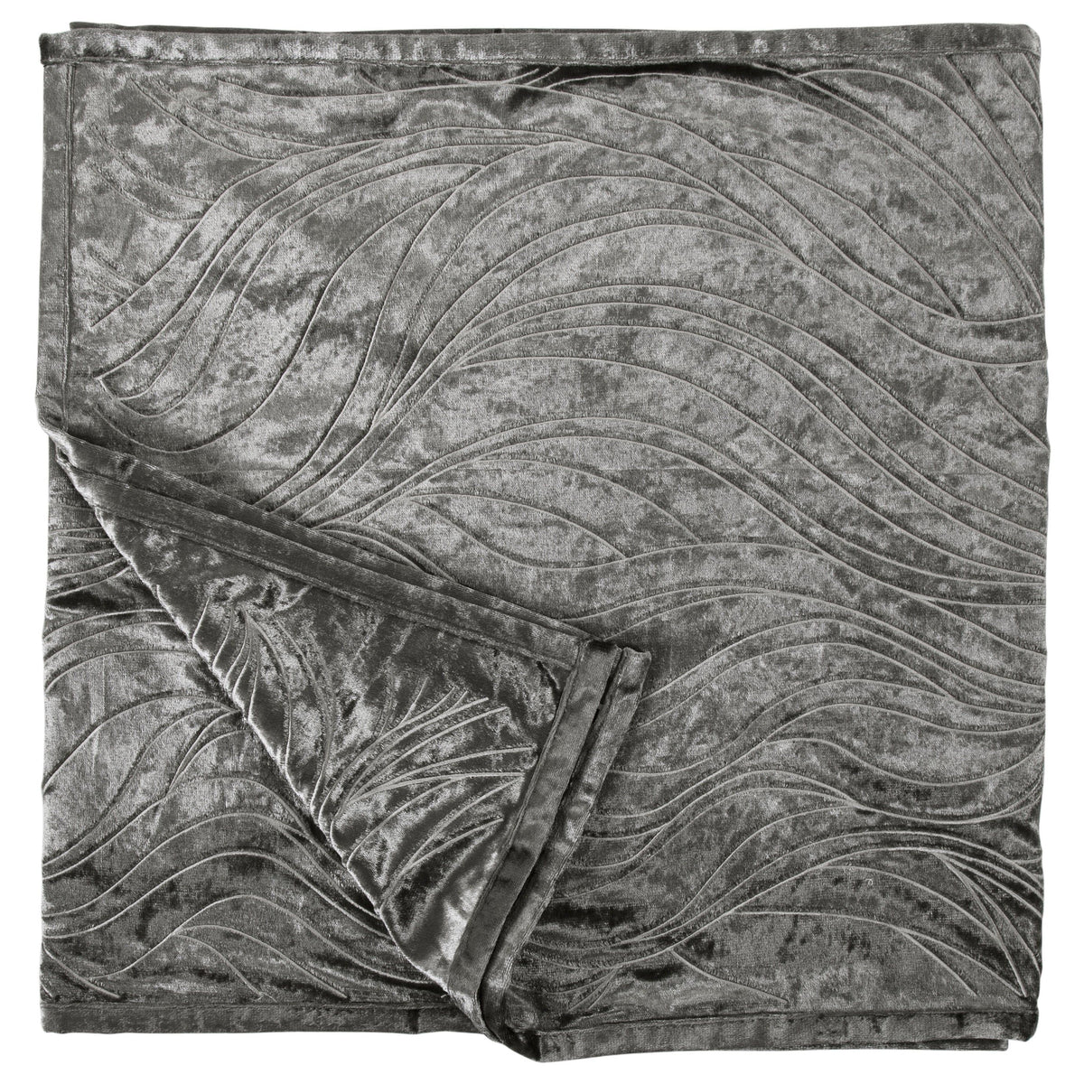 Celeste Silver Velvet & Wave Embroidered Bed Runner, 24" x 96", 1PC