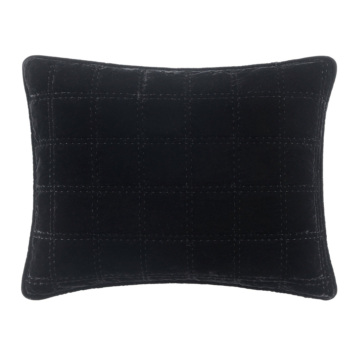 Stella Faux Silk Velvet Double Box Stitch Pillow Sham, 21" x 34", Black, 1PC