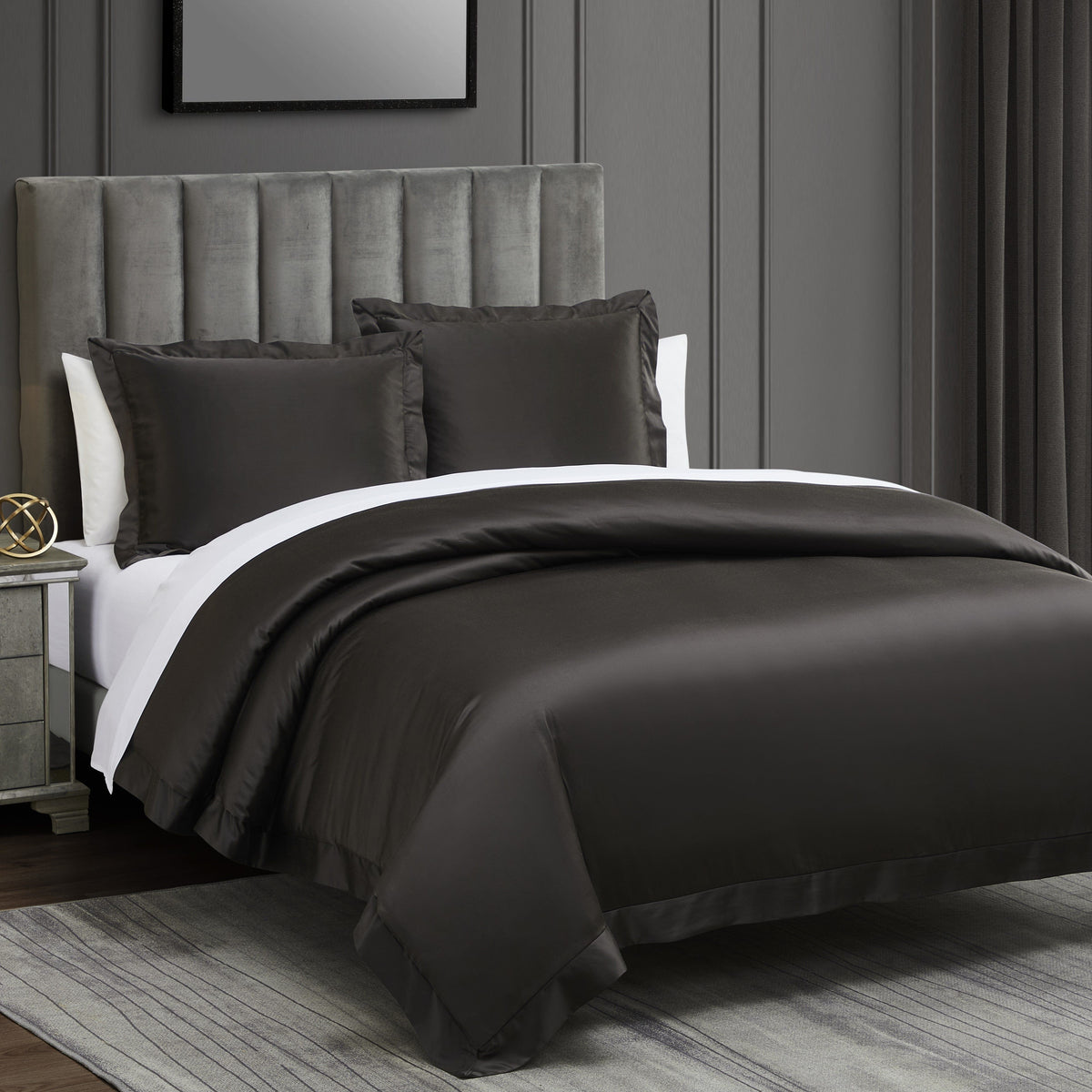 High Shine Satin Duvet Cover Set, Super Queen, Espresso, 3PC
